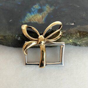 Sterling Silver 925 BAB Mixed Metal Gold Vermeil Gift Present Bow Brooch Pin